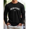 Мужская удобная спортивная повседневная свободная футболка большого размера с принтом Нью-Йорк США, с круглым вырезом и длинным рукавом