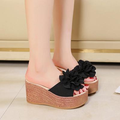 Женская обувь 2024 года, горячая распродажа, летние женские тапочки, однотонные цветочные туфли с открытым носком на высоком каблуке, водонепроницаемые, большого размера, повседневные тапочки для женщин