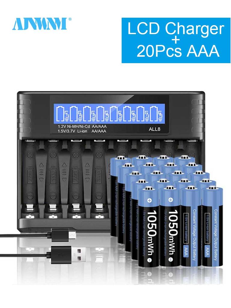 AJNWNM 1,5 В аккумулятор AAA перезаряжаемый 1050 мВтч аккумулятор AAA 1,5 В с ЖК-дисплеем зарядное устройство для 1,5 В литий-ионных аккумуляторов AA AAA