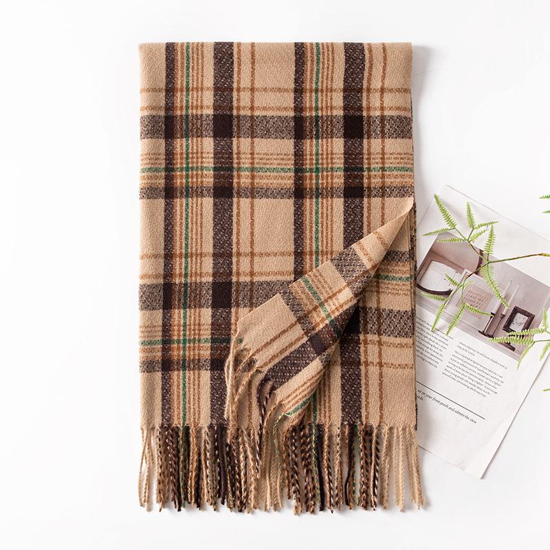 Autumn and Winter New Scarf Women's Winter High End Scarf Korean Style Thickened and Warm Imitation Cashmere Plaid Shawl