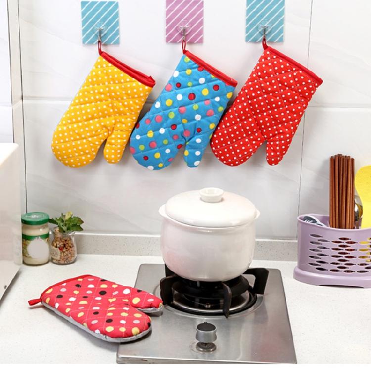 Padded Lining Protective Glove Oven BBQ Polka Dot Mitts Kitchen Cooking Tools