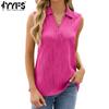 Women's Fashion Casual Summer Spring Solid Color Print Sleeveless POLO Neck Blouses & Shirts