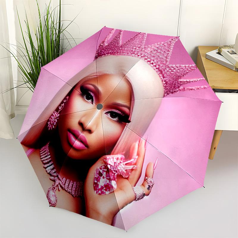 1 PC Automatic Folding Umbrella - Nicki Minaj Pattern Portable Foldable Design With 8 Ribs Christmas Birthday Gifts