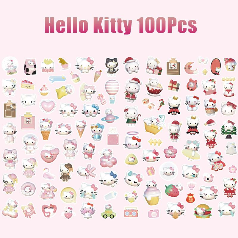 50 100 шт. Наклейки Sanrio для ноутбука Мультяшные Hello Kitty Cinnamoroll Kuromi Melody Милые Наклейки для чемодана, гитары Водонепроницаемые Наклейки Игрушки
