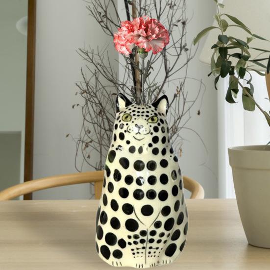 Dotted Cat Flower Vase Desktop Decoration Resin Cartoon Kitten Floral Plants Vase Indoor Real Dried Flower Holder Floral Arrangement Container