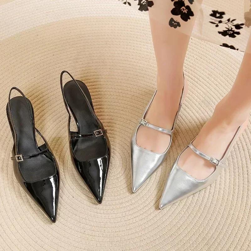 Брендовые осенние туфли Slingback женские туфли на высоком каблуке элегантные туфли-лодочки женские туфли с пряжкой на ремешке с острым носком на тонком каблуке женские