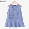 Women Casual V-Neck Summer Plaid Print Tank Tops