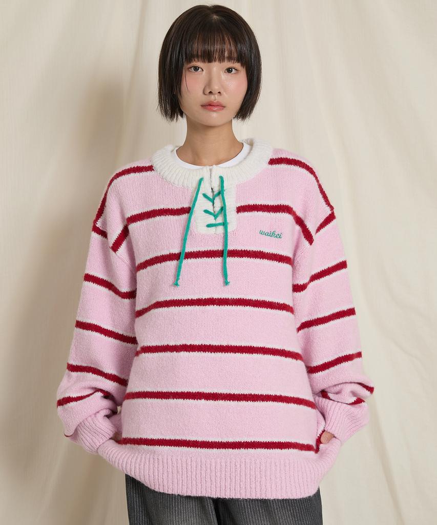 WAIKEI Striped Boucle Knit Pink