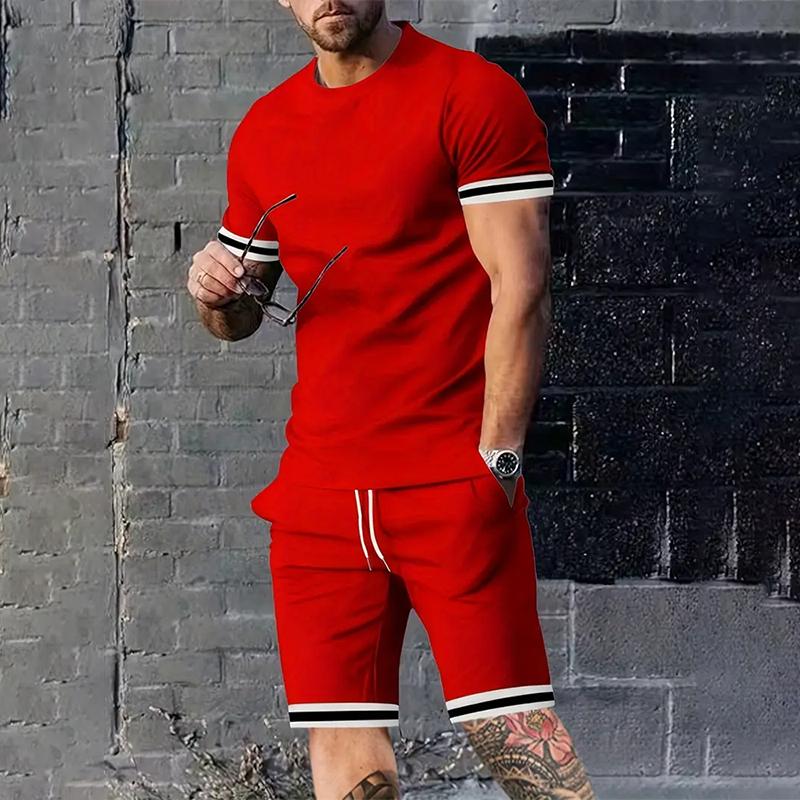 Модный летний комплект для джентльмена Leader Mouth Striped Printed Casual Suit Breathable And Absorbing Free Mens Tracksuit
