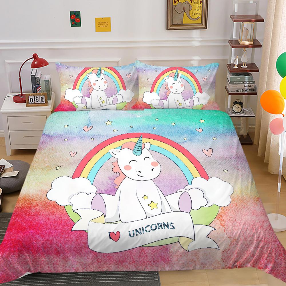 2023 Новый стиль Единорог Картина Мягкое постельное белье Комплект пододеяльников Уникальный дизайн Детское постельное белье для подростков Наволочка