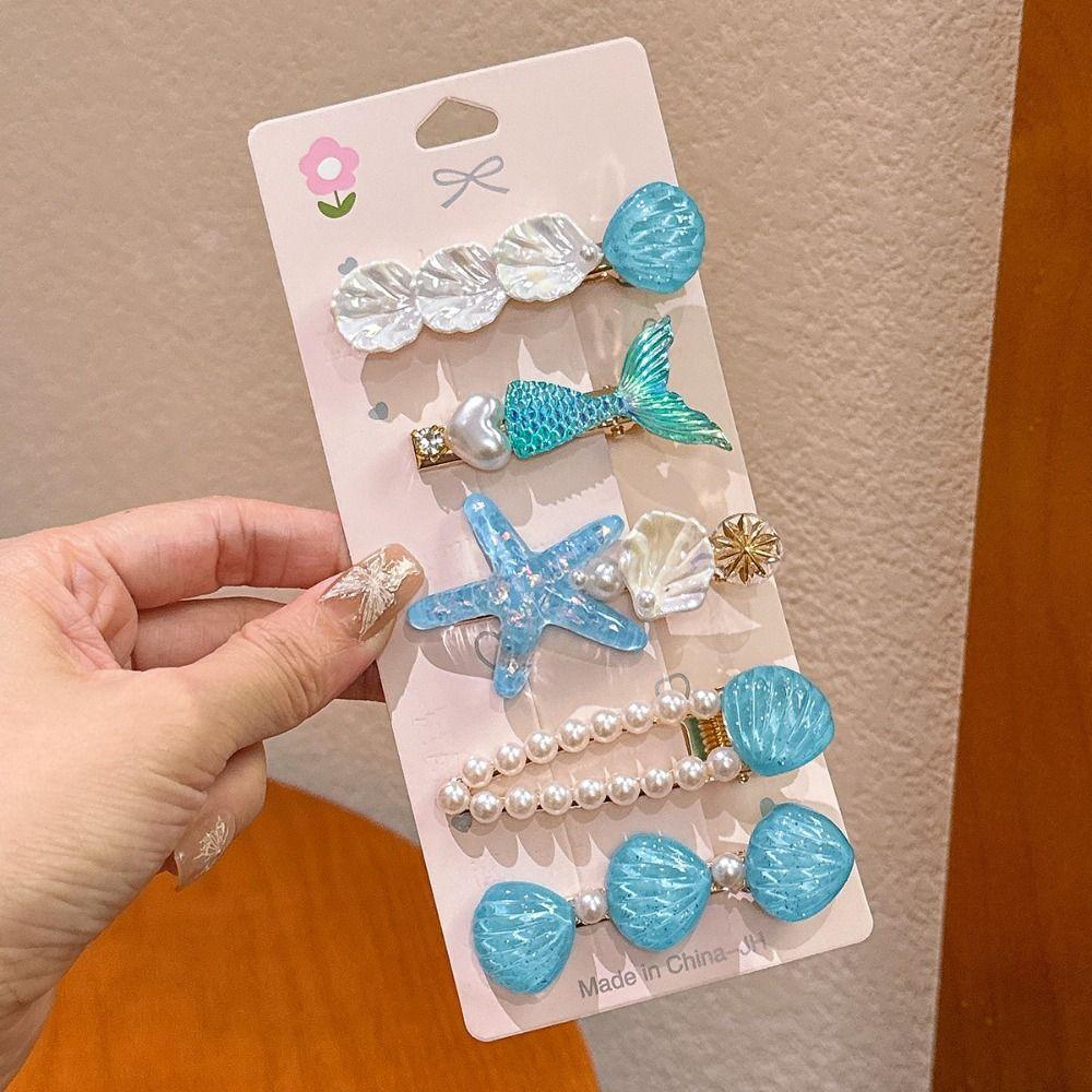 5Pcs Pearl Mermaid Hairpins Ocean Series Bang Clip New Barrette Girls