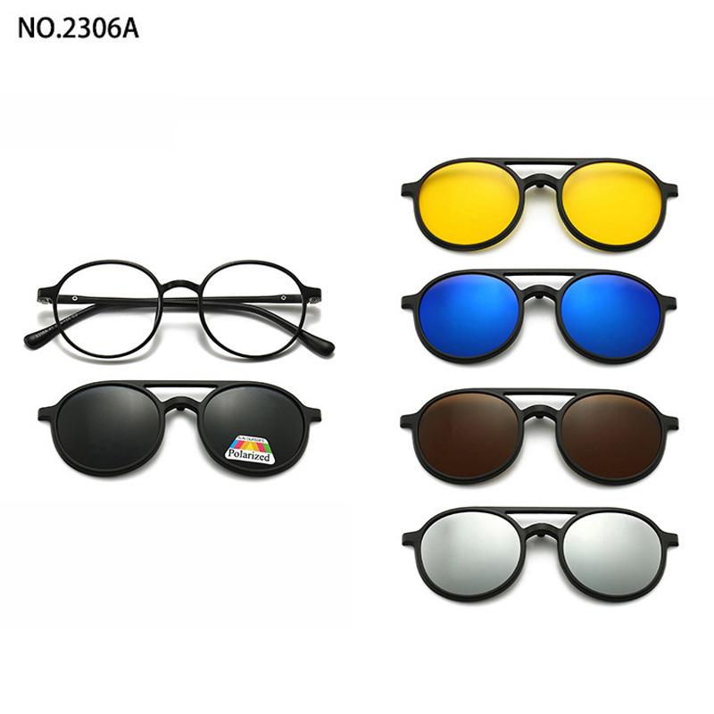 5 Lenes Magnet Clip Sunglasses Square Men Polarized Gray  Frame Custom Prescription Women Myopia Glasses