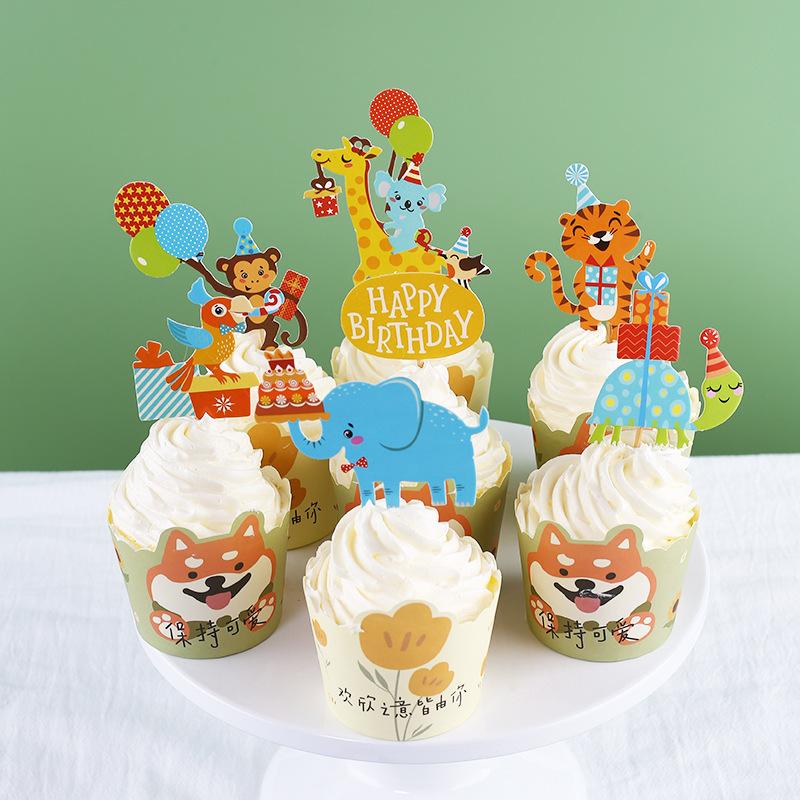 Jungle Animal Cupcake Decoration Cartoon Elephant Lion Giraffe Cake Decoration Wildlife Park Wild One Birthday Party Supplies