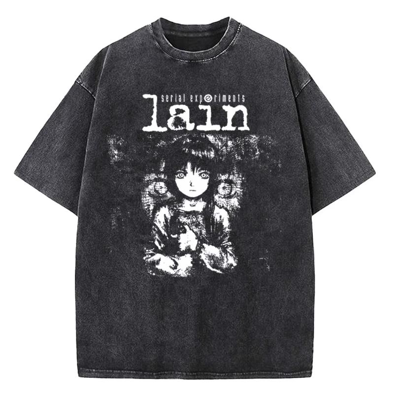 Женская винтажная стираная футболка с принтом японского аниме Serial Experiments Lain, высококачественная футболка с коротким рукавом в стиле манга для женщин