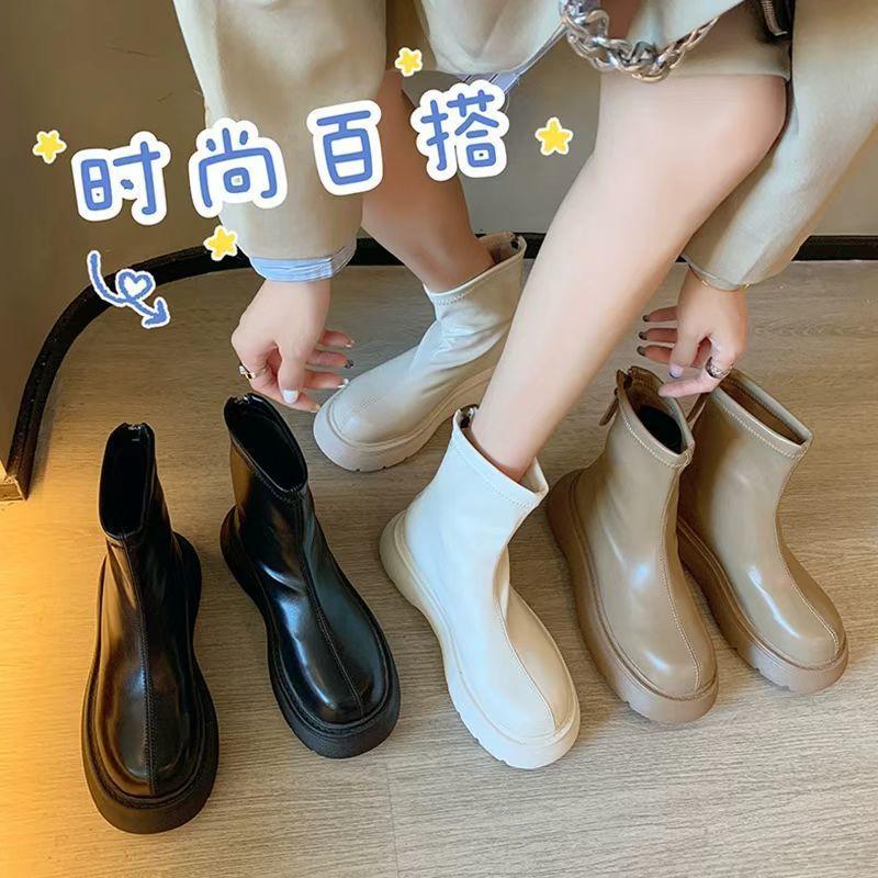 Женские ботинки Martin на толстой подошве и плоском каблуке 2024 года, новые эластичные тонкие ботинки с молнией сзади, короткие ботинки в британском стиле, женские модели