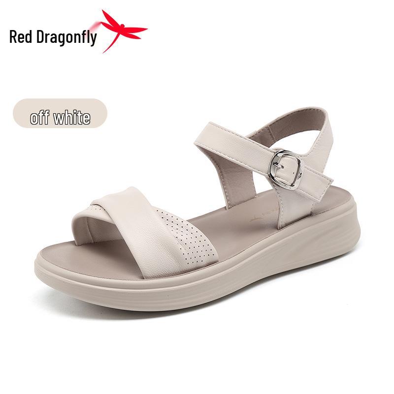 Женские кожаные сандалии на плоской подошве Red Dragonfly - Новый летний стиль с толстой мягкой подошвой
