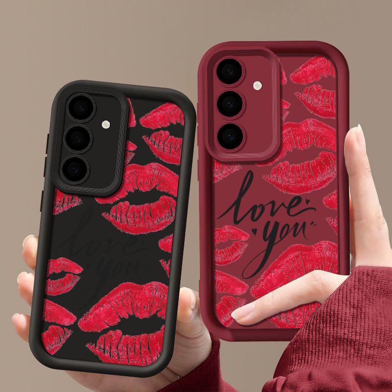 Fashion Love Lips Print Matte Soft Case For Samsung S25 S24 FE S23 Ultra A56 A36 A16 A55 A15 A35 A54 A14 Lens Protection Shockproof TPU Phone Cover