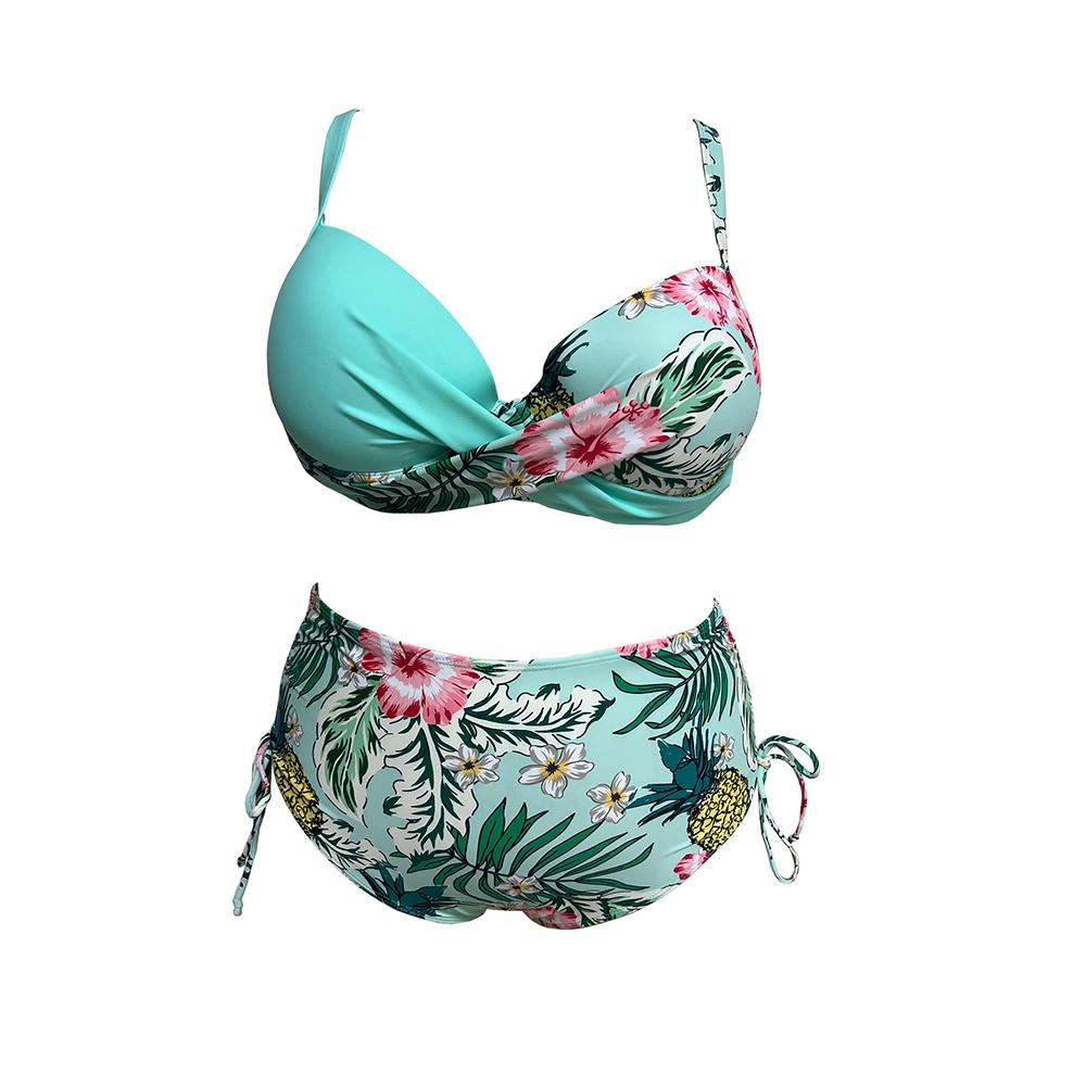 Винтажный купальник из двух предметов размера плюс, купальник с эффектом пуш-ап, женский купальный костюм, пляжная одежда на бретельках, купальные костюмы для женщин