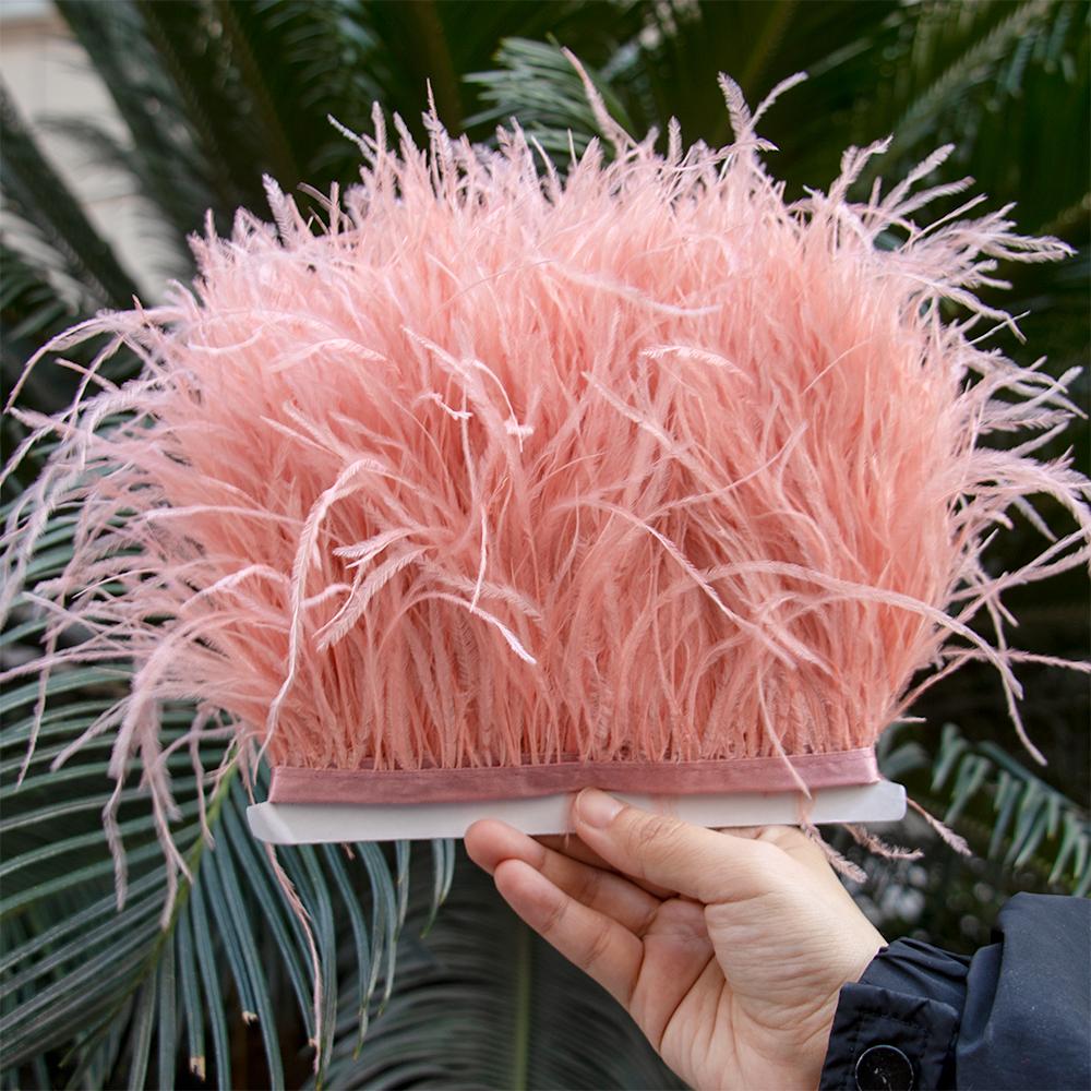 1M Natural Ostrich Feathers Trim White Clothing Sewing Ribbon 8-10cm Feather Fringe for Wedding Party Decoration Crafts Plumes