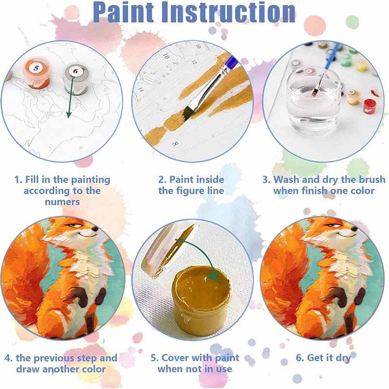 Cute smart fox oil painting DIY digital painting handpainted living room hallway decorative wall hanging