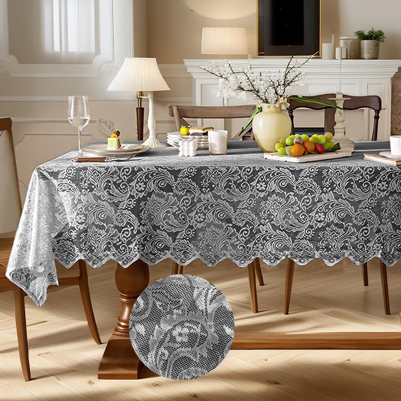 Lace Rectangular Dining Table Cloth Tea Table Towels Dustproof Cloth for Household Desks Used for Wedding Birthday Party Decorat Taplak Meja Cutwork