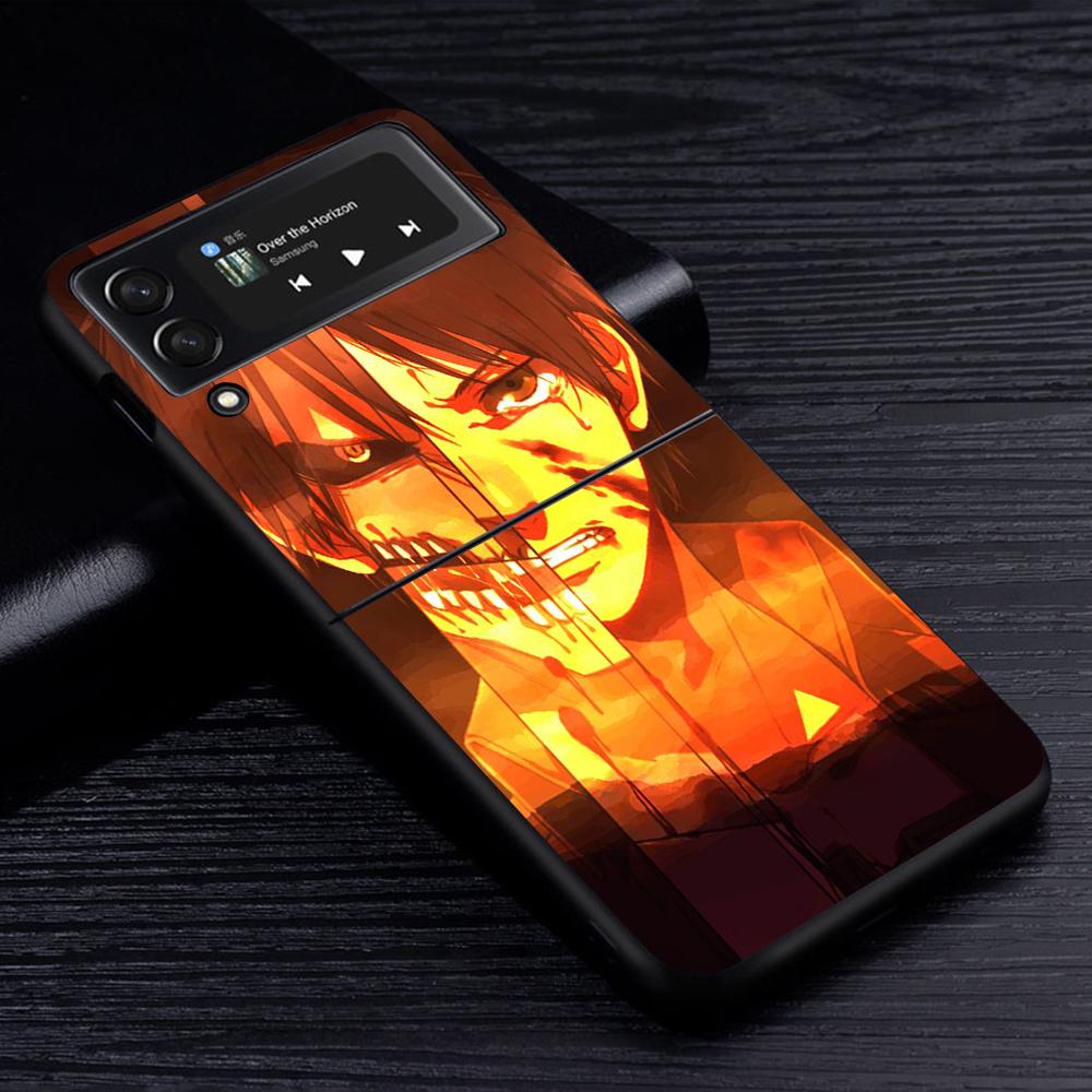 Аниме Чехол для мобильного телефона Attack On Titan для Samsung Galaxy Z Flip3 5G Flip4 Черный Чехол Z Flip 3 Жесткий ПК Роскошный Чехол Zflip3 Funda