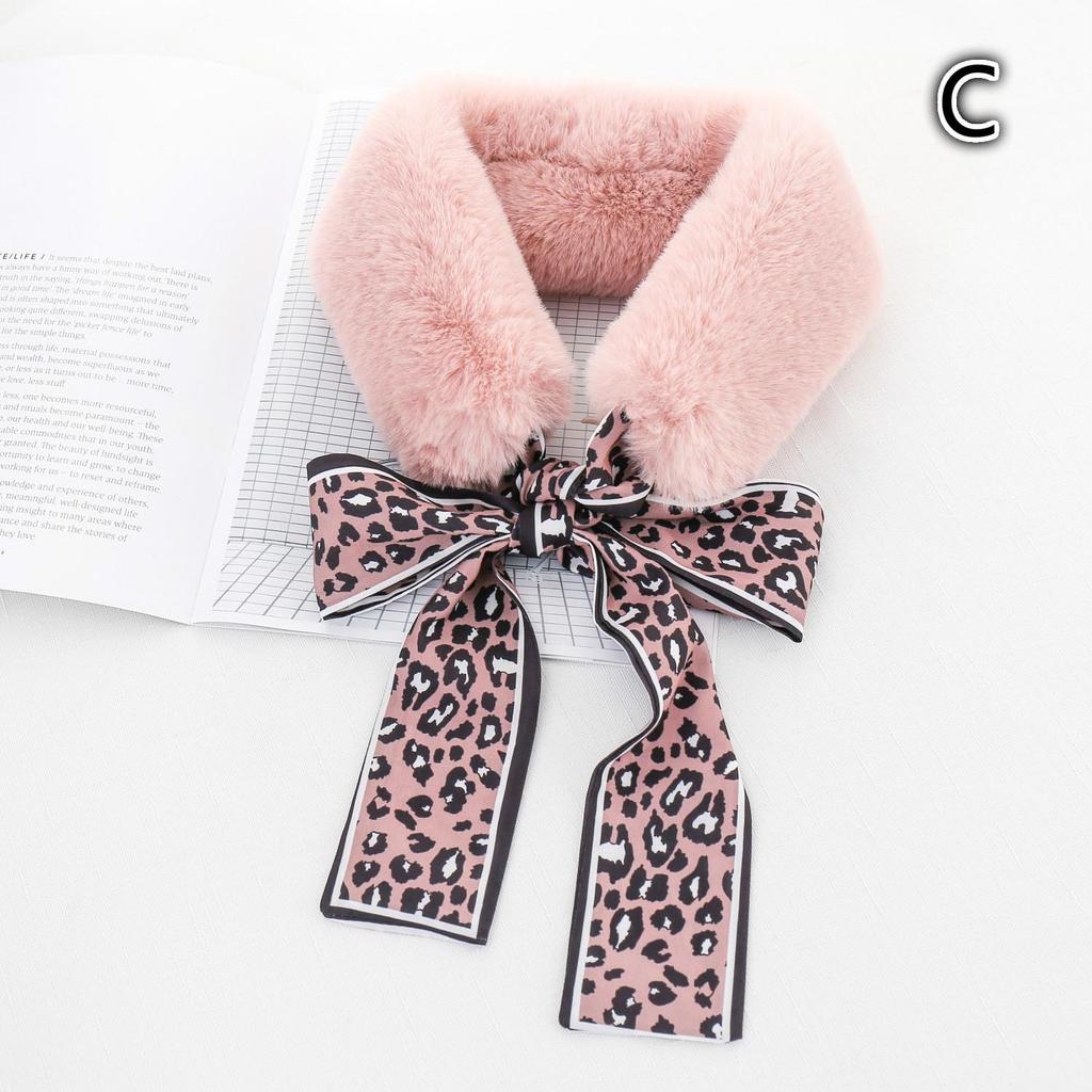 Women Elegant Faux Fur Scarf Plush Leopard Winter Warm Vintage Fluffy Collar Wrap