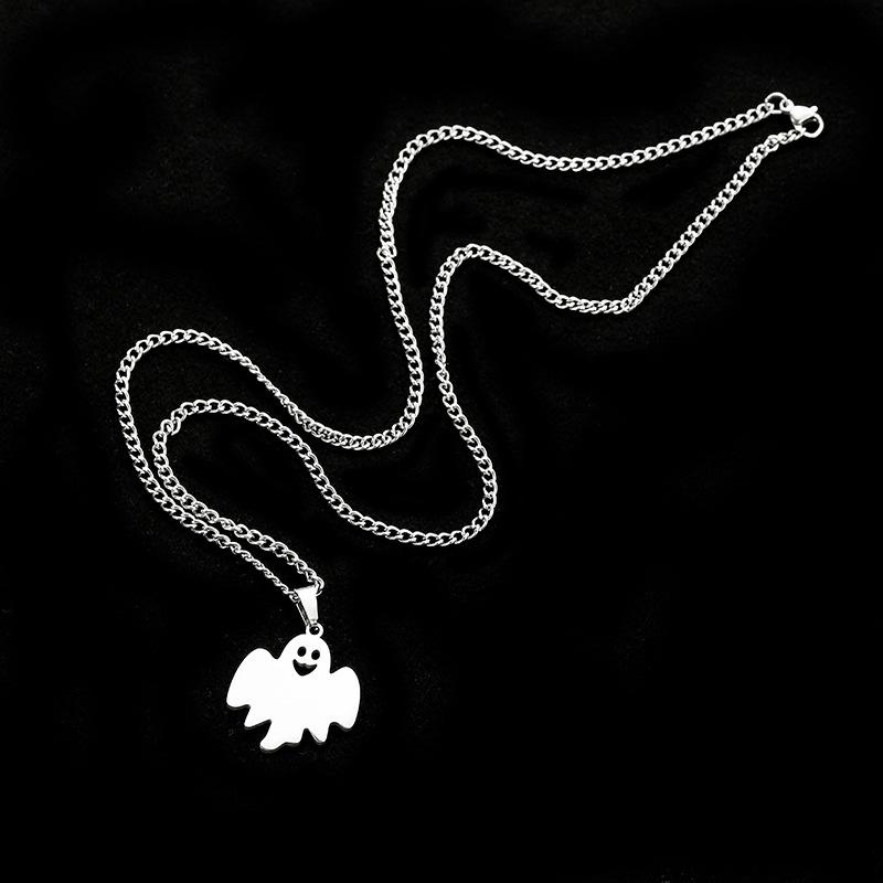 Little Ghost Pendant Titanium Steel Men's Necklace Fashionable and Versatile Halloween Accessory