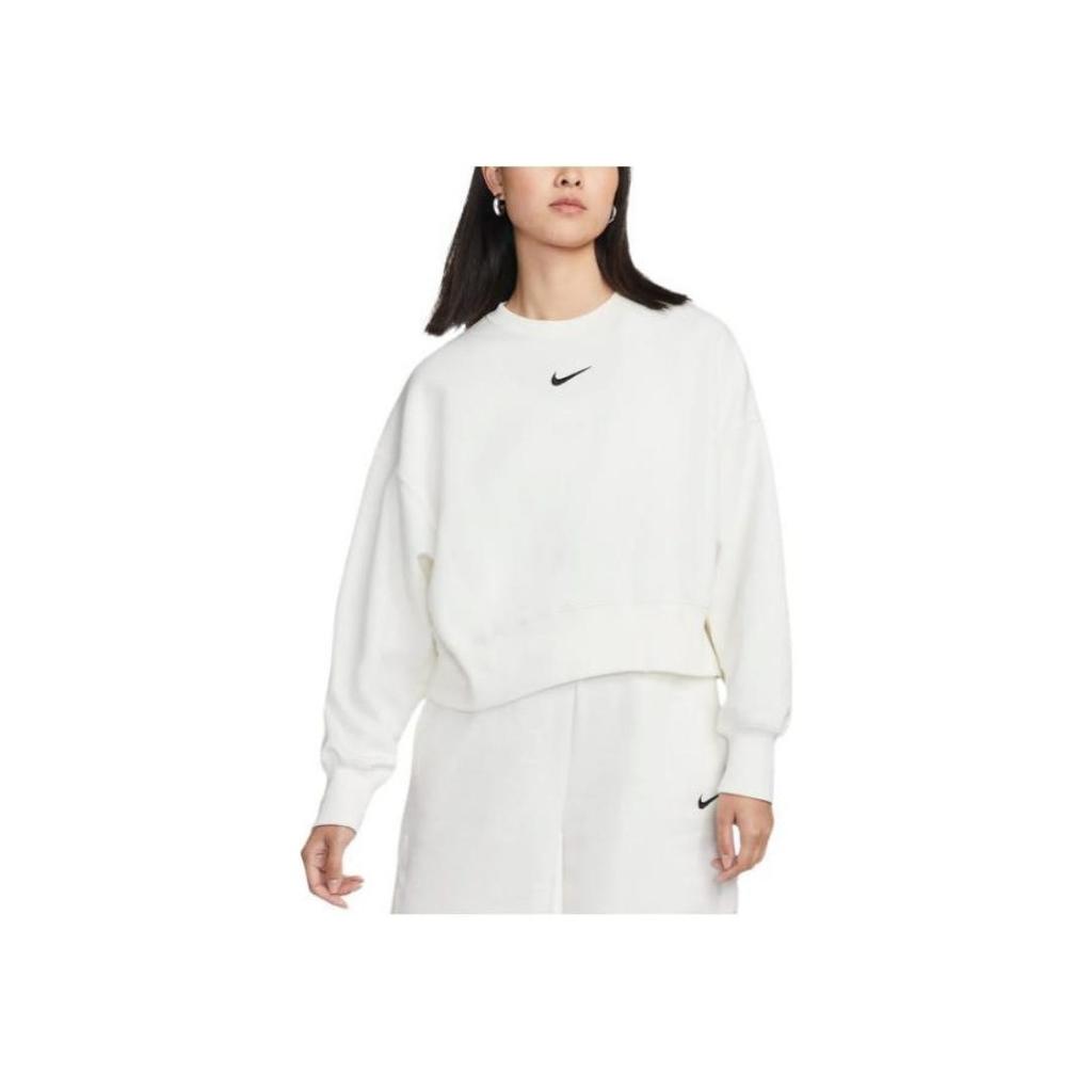 Nike Однотонный укороченный свободный свитер с круглым вырезом и логотипом, женские топы, белый цвет DQ5762-133