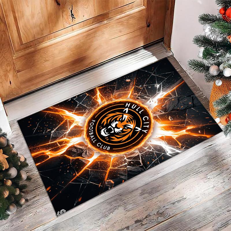 Hull City Football Print Crystal Velvet Rug, Comfortable Water Absorbent Non Slip Indoor Floor Carpet