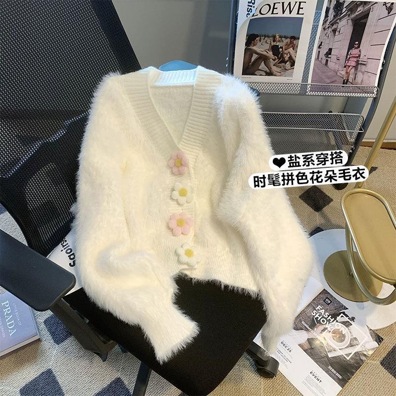 Autumn and winter mink velvet small fragrant jacket temperament explosion thin top fashion foreign style knitted women's outer cardigan