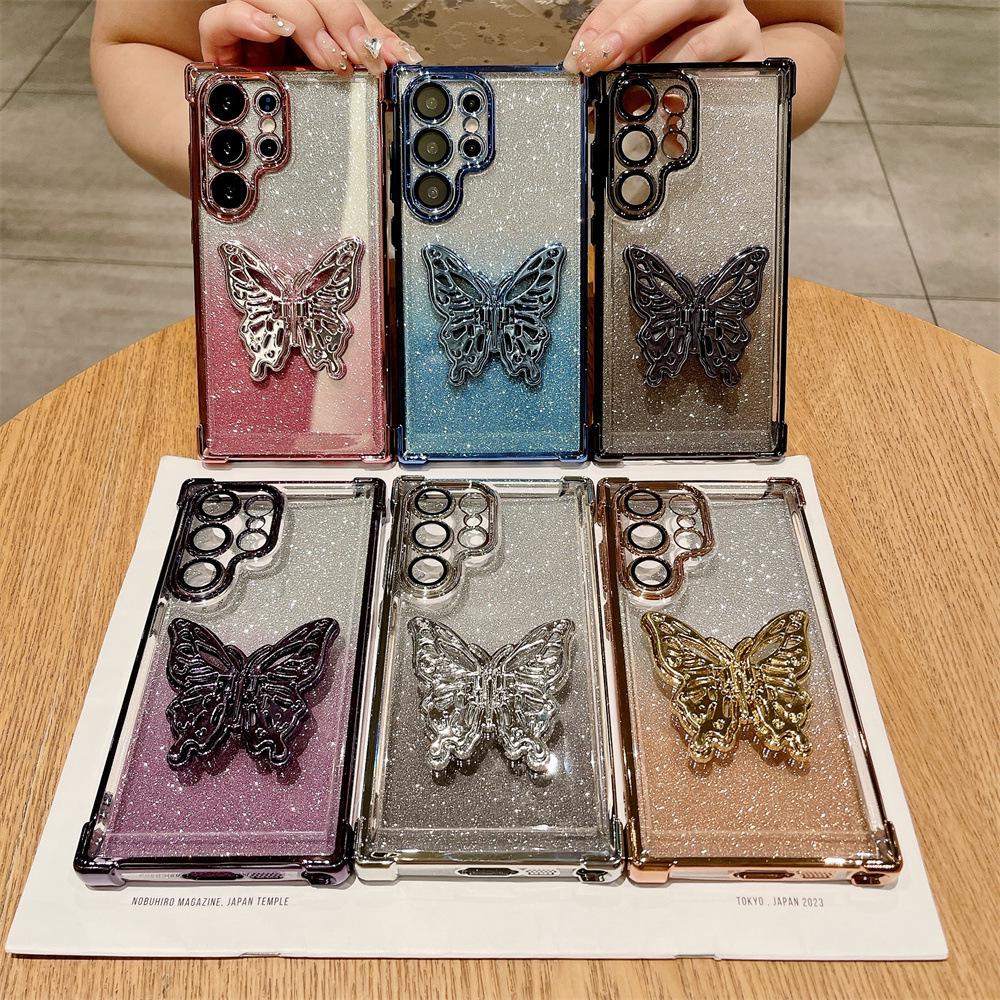 Чехол-подставка Samsung S26 Ultra Butterfly: Новый четырехсторонний airbag, противоударный, с блестками