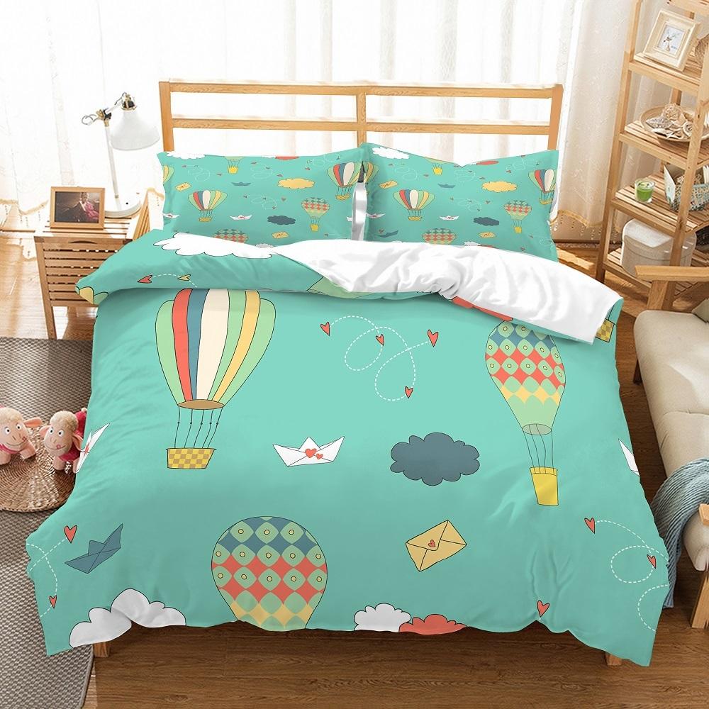 Comforter Hand Painted Style Balloon - Floating Air Balloons With Clouds & Moon Print Available In Twin And King Sizes