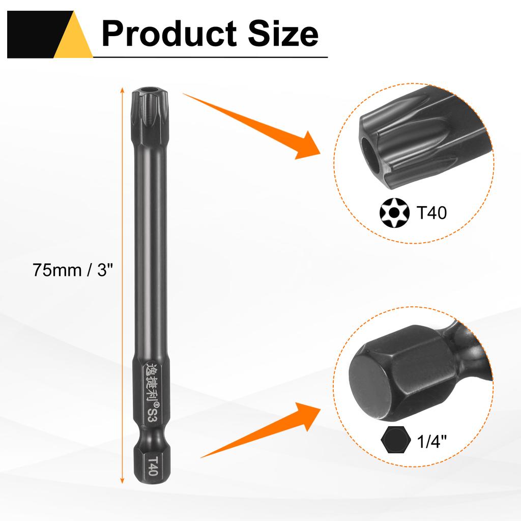 6 шт. Биты Torx T6-T40 1/4" Шестигранный Хвостовик 75 мм/100 мм Сталь S3 Магнитные Звездообразные Биты со Штифтом (Tamper Proof Star) 6-гранные Биты для Шуруповерта