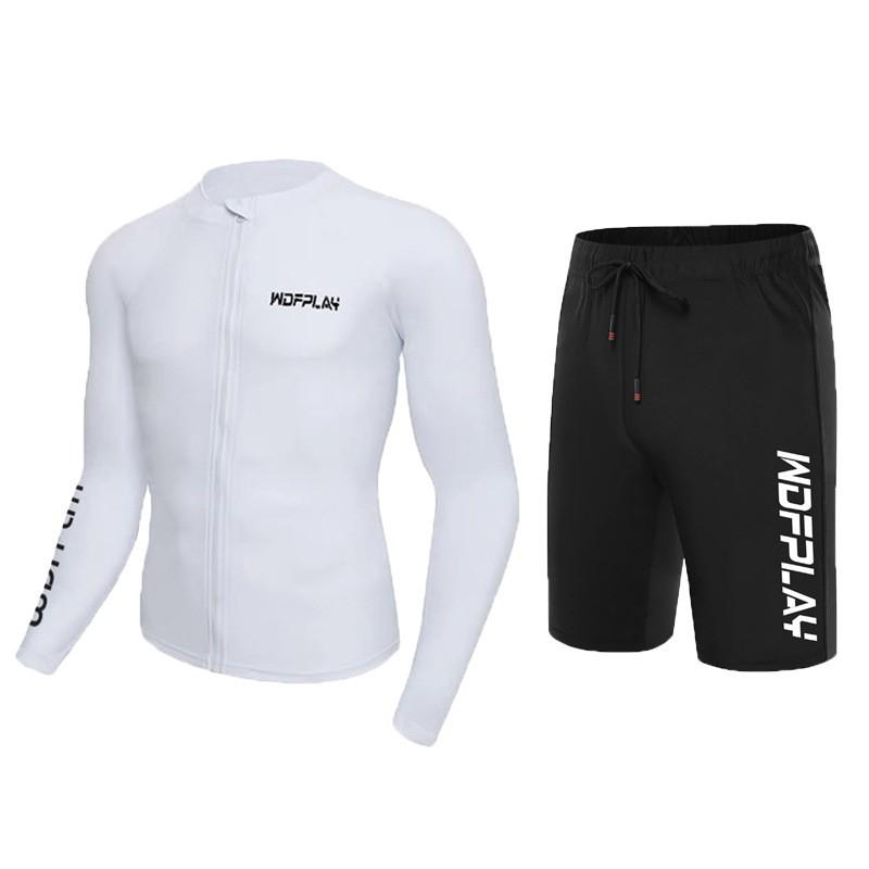 Mens UV Protection Rash Guard Set Long Sleeve Surfing Swimsuit Snorkeling Diving Beach Outdoor Water Sports