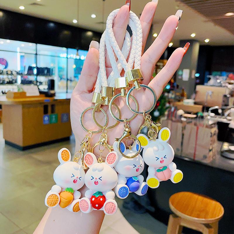 Cute Strawberry Bunny Resin Keychain Adorable Bag Charm Perfect Gift For Girls