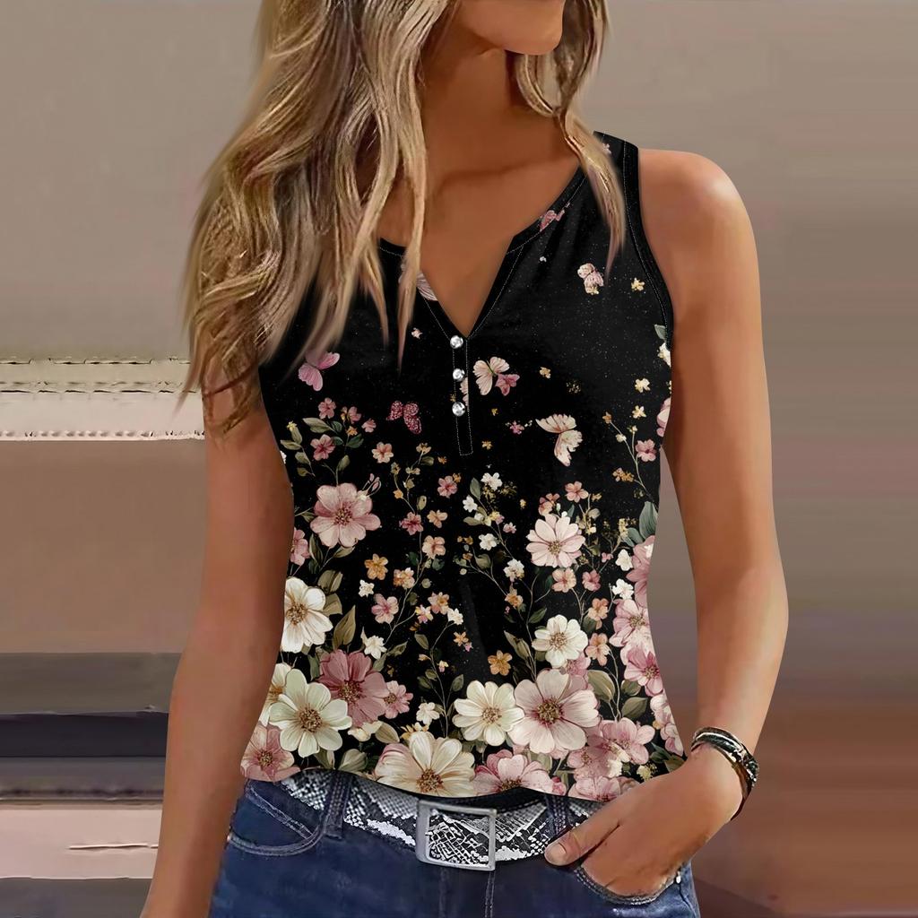 Женский повседневный жилет без рукавов с принтом и V-образным вырезом