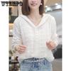 Women's Long Sleeved Shirt Hollow Hooded Knitted Sweater for Spring and Summer Women's Hollow Sweater