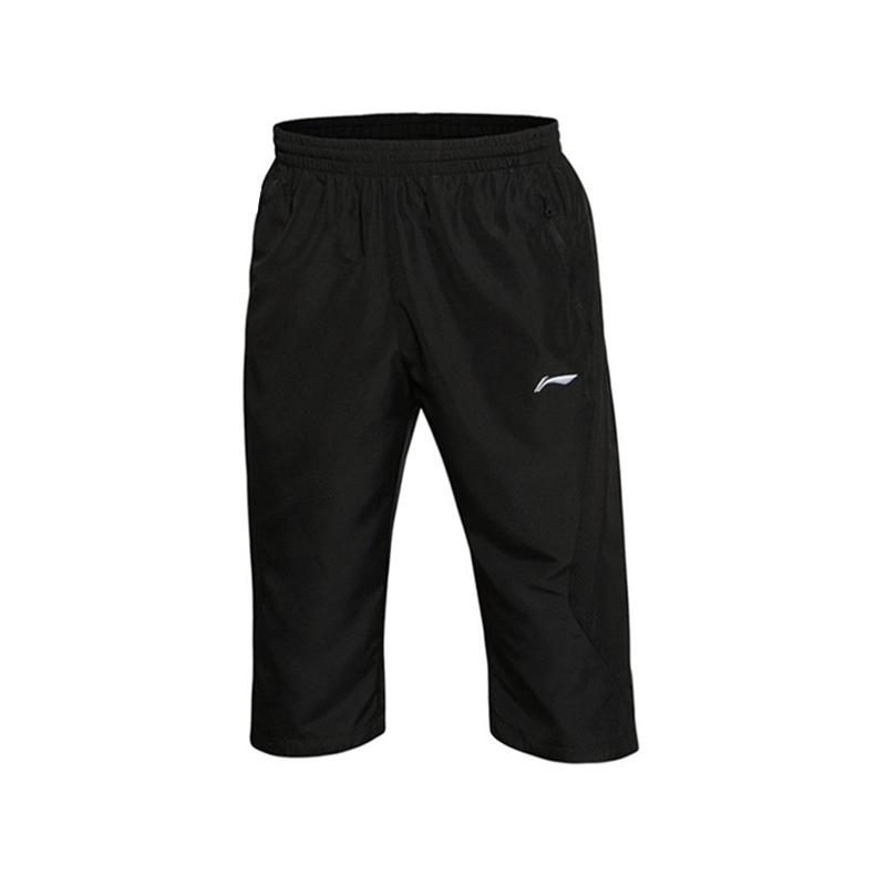 Штаны мужские Li Ning однотонные, средней талии, удобные, универсальные, дышащие, с семью точками, трикотажные, черные AKQU419-4