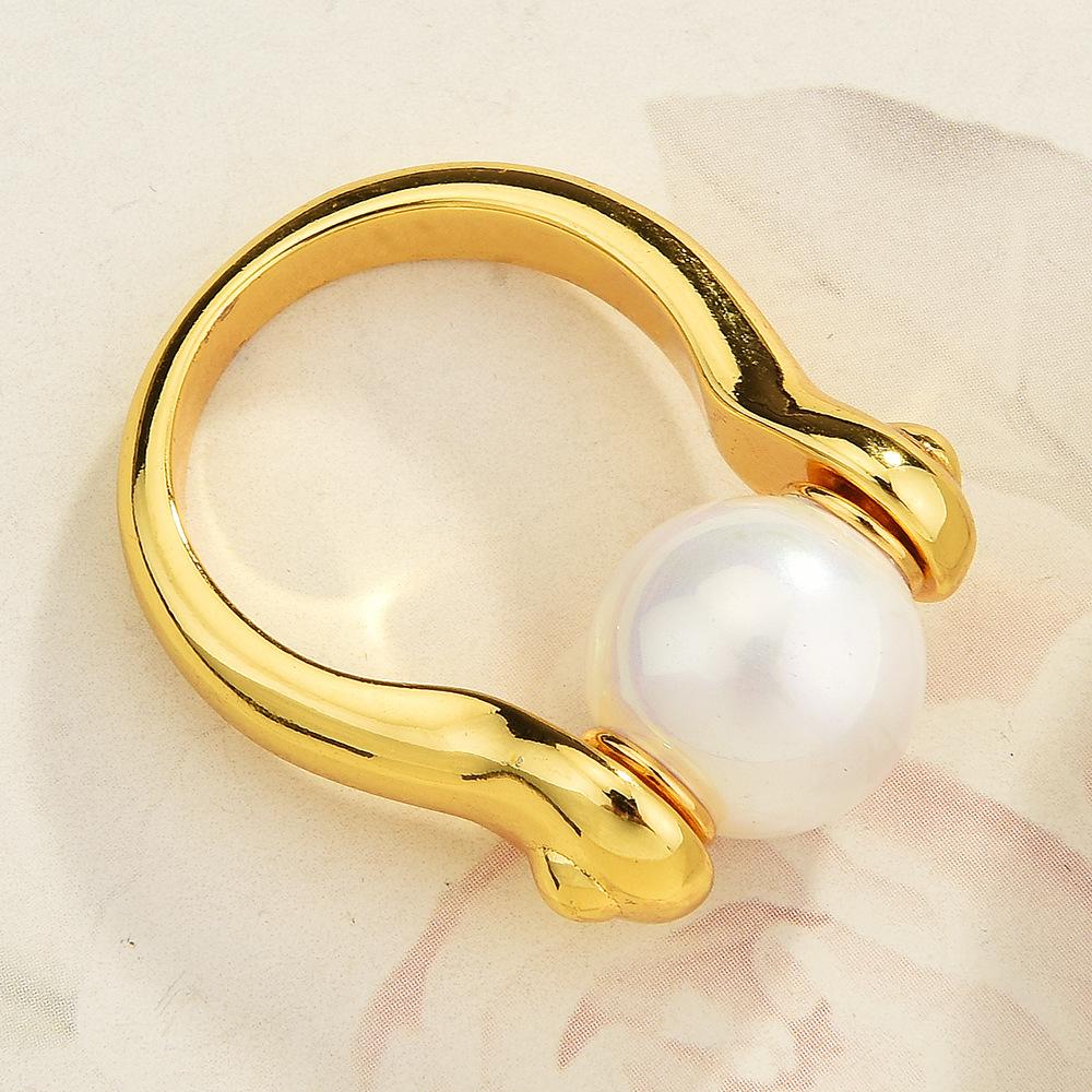 Spanish Geometric Open Ring, Titanium Steel Plated 18K Gold Simple Zinc Alloy Ring For Women