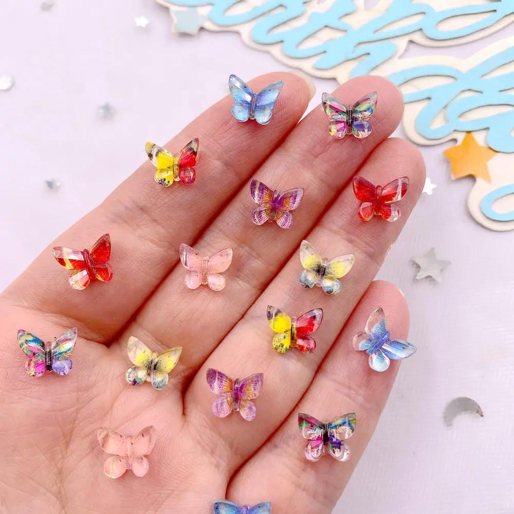50PCS Resin Glitter Mini Colorful Ice Crystal Printed Butterfly Nail Art Flat Back Rhinestones Scrapbooks DIY Crafts Accessories
