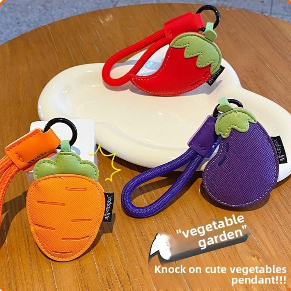 Eggplant Vegetable Keychain Carrot Car Keyring Cute PU Leather Bag Pendant  Girl/Boy
