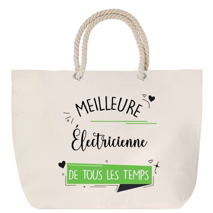 Sac de plage - PLANETEE - Électricienne Meilleure de tous les temps - Anse corde - Grand format - Coton multicolore