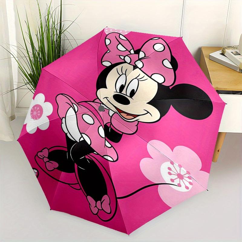 Minnie Mouse,Pink Flowers Automatic folding umbrella, 8 ribs portable foldable design, best choice for business and going out, birthday, Hal