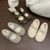 White Spotted Lamb Wool Shoes for Women's Outer Wear 2025 Winter Outer Wear New Velvet Flat Mary Jane Cotton Shoes