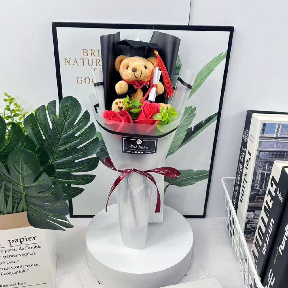 Разноцветный букет из мишек-выпускников, милый мультяшный очаровательный мишка, букет из подсолнухов и мыла, День учителя