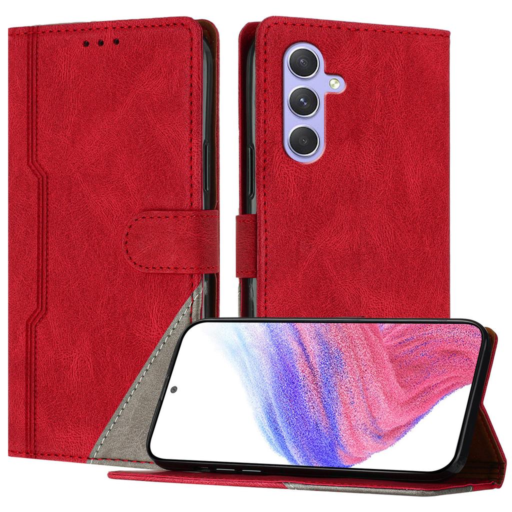 For Samsung Galaxy A55 5G Leather Case Triangle Patchwork Wallet Stand Shockproof Phone Cover