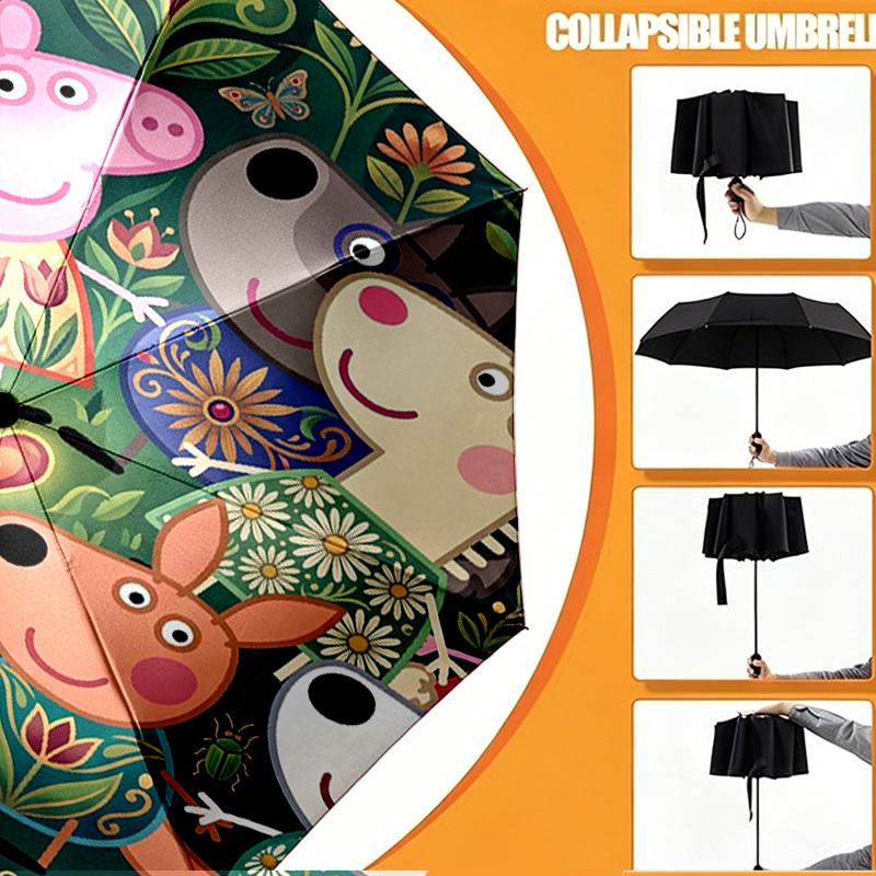 Peppa Pig Print Umbrella Automatic Opening/ Closing - Portable Foldable Design - Daily use for Travel/Outdoor - Gift for Birthday