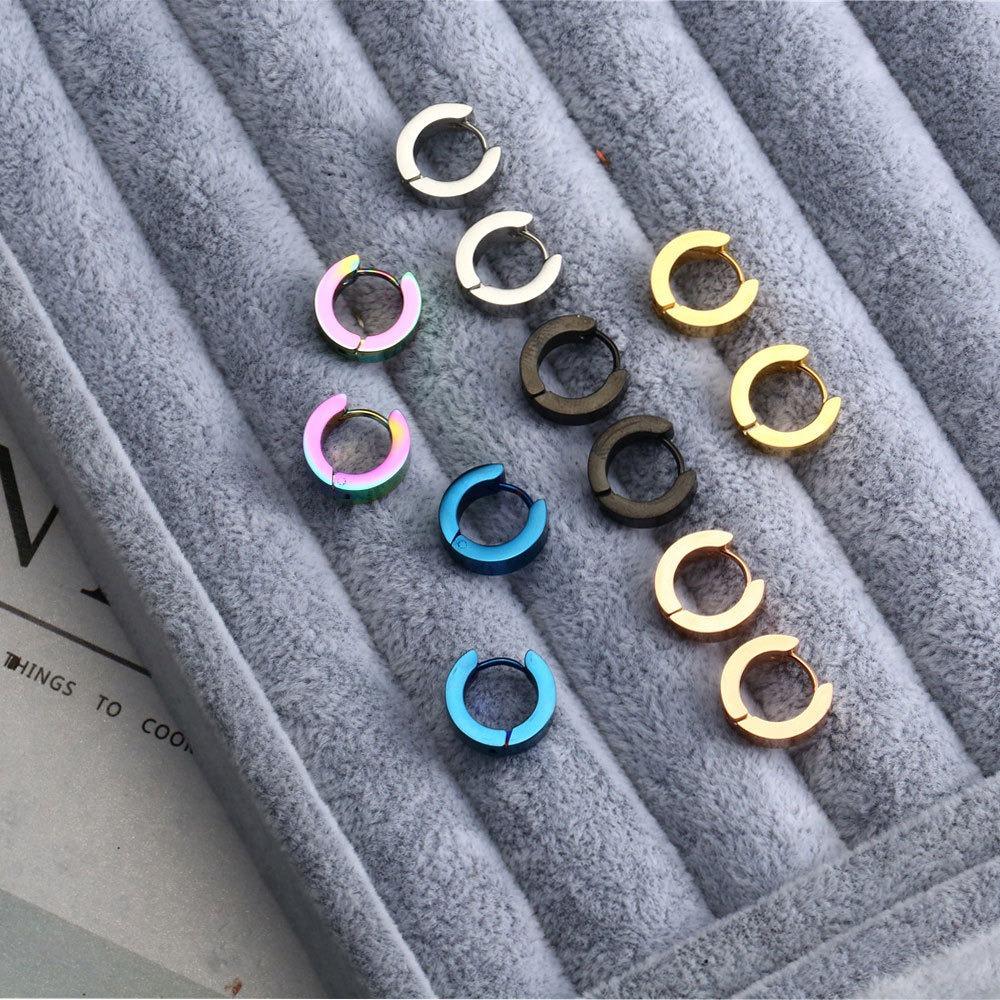 2pcs Stainless Steel Round Huggie Hoop Earrings Unisex Ear Buckle New Piercing Ear Studs Men