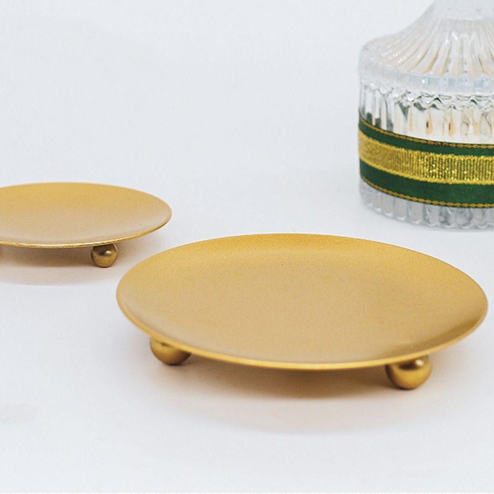 Round Pillar Metal Plate Golden Festival Candlestick Holder Simple Candle Base Tray  for Home